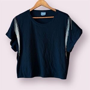 ARULA Rhinestone Embellished Short Sleeve Shirt